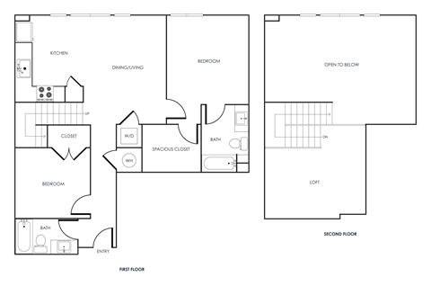 Floor plan for 2 beds, 2 baths, 1231 sqft